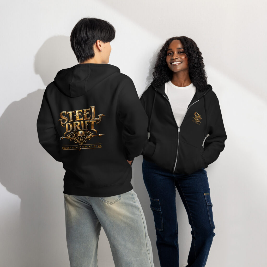 Steel Drift “Broken Bones • Strong Soul” Premium Zip Hoodie